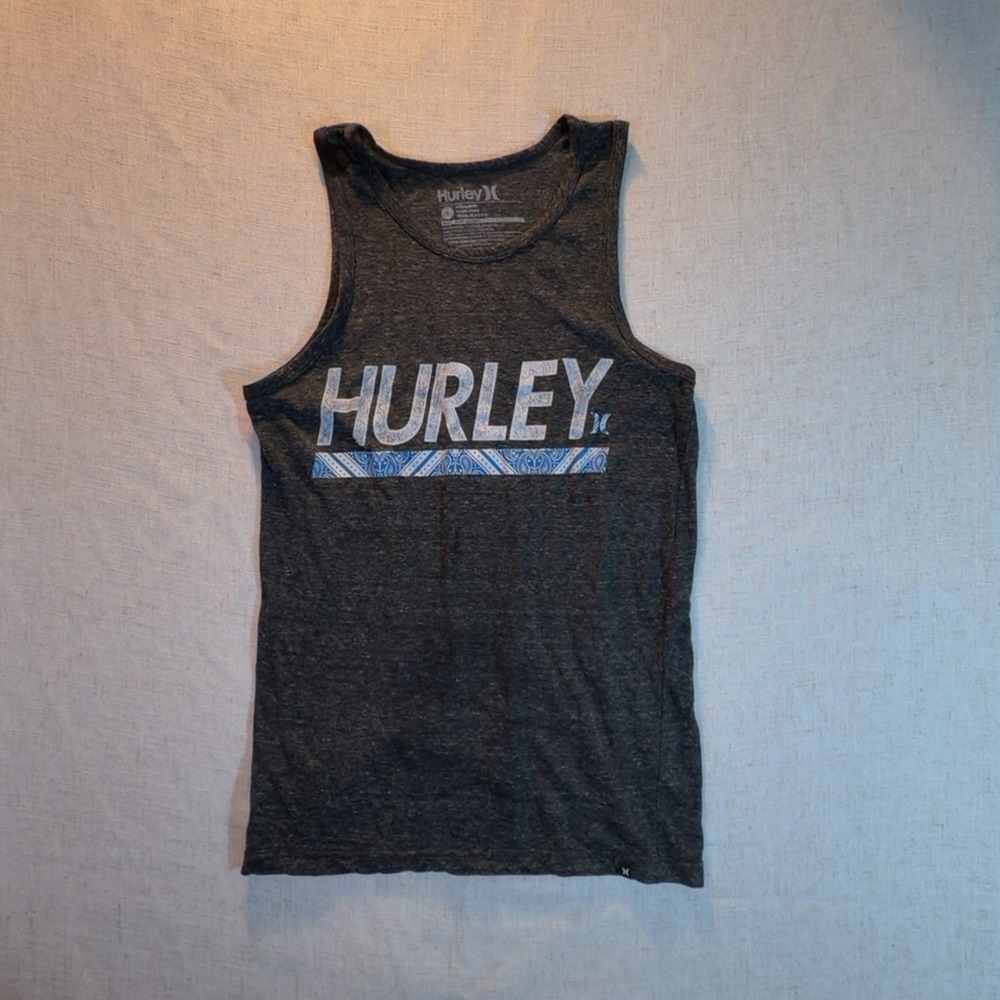 Hurley Premium Fit Graphic Tank Top Heather Gray Blue Bandana Small